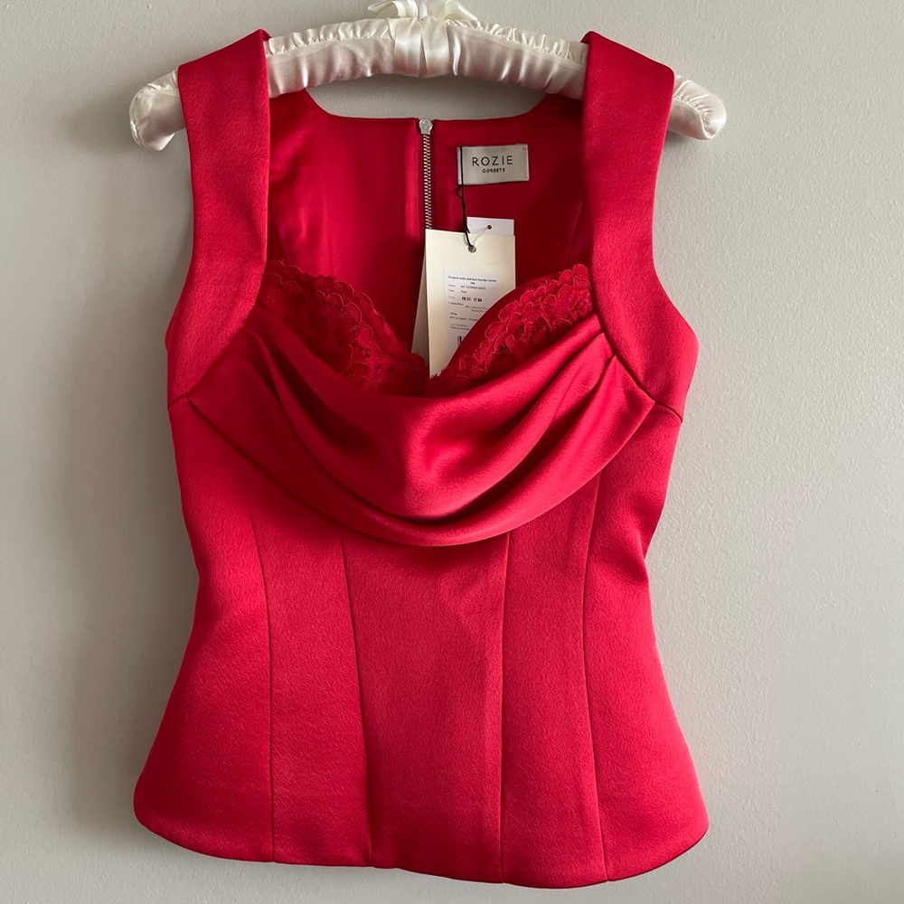 ROZIE CORSETS Draped satin and lace bustier corset top